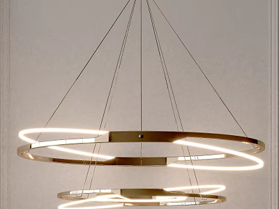 Modern Hanging Chandelier With Multiple Illuminated Circular Rings And Sleek Metal Frame Design 3d model