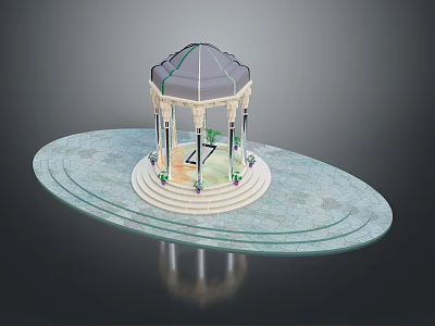 Ornate Gazebo With Columns And Domed Roof On Circular Tiled Platform 3d model