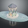 Ornate Gazebo With Columns And Domed Roof On Circular Tiled Platform