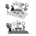 Modern Dining Table Set With Chairs Chandelier Wall Frames And Green Plant 3d model