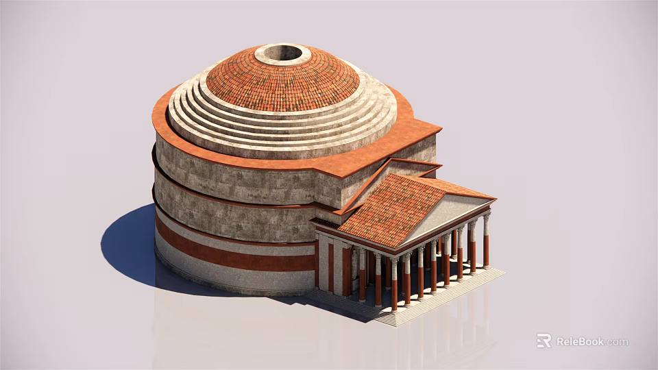 Classical Dome Structure Featuring Red Brick Roof Stone Base And Columned Porch 3d model 