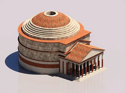 Classical Dome Structure Featuring Red Brick Roof Stone Base And Columned Porch 3d model