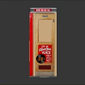Vintage Payphone Booth Structure With Glass Door Red Green Panels And PAY PHONE Sign