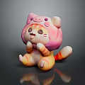 Cute Cartoon Cat Figure With Pink Head Orange Yellow Body And Striped Tail Sitting