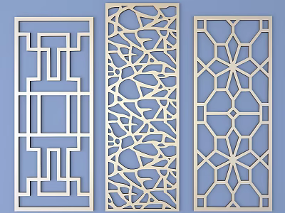 Traditional Lattice Windows With Various Decorative Patterns For Interior Design 3d model