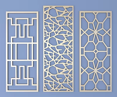 Traditional Lattice Windows With Various Decorative Patterns For Interior Design 3d model