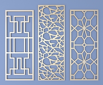 Chinese-style openwork window pane lattice openwork carved flower 3d model