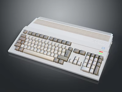 Retro Computer Keyboard With Classic Design And Brown Gray Red Function Keys 3d model