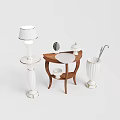 White Table Lamp with Gold Accents on Elegant Wooden Curved Side Table and Vase