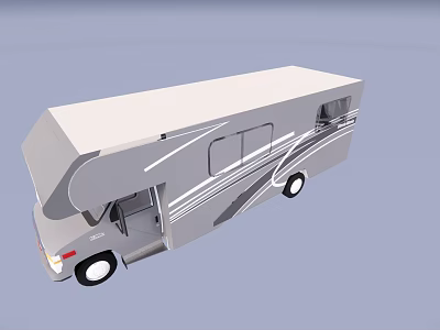 Gray Bus With White Roof Open Door Windows And Side Decorative Lines 3d model
