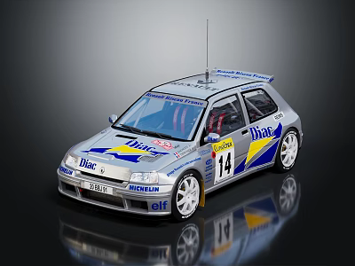 Silver Rally Racing Car with Liqui Moly Logo Blue Yellow Stripes Number 14 3d model