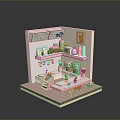 Miniature Pink And White Shop Model With Shelves Tables And Chairs Decor