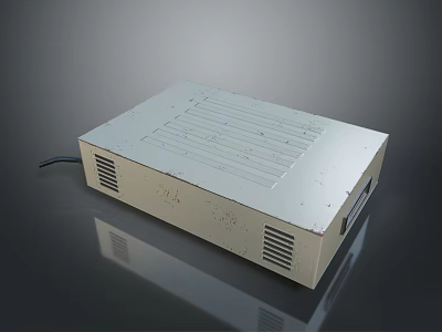 White Rectangular Electronic Device With Ventilation Grilles And Black Cable 3d model