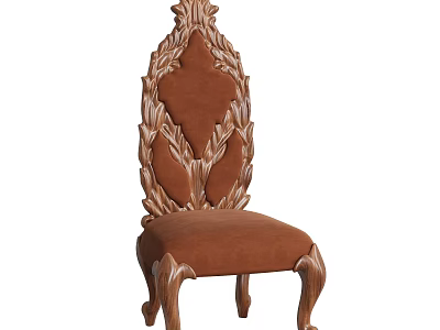 Classic Wooden Dining Chair With Ornate Carved Backrest And Brown Upholstered Seat 3d model