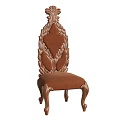 Classic Wooden Dining Chair With Ornate Carved Backrest And Brown Upholstered Seat