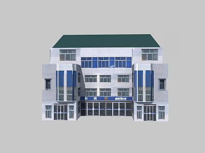 Modern Multi Story Building With Green Roof White Walls Blue Windows And Main Entrance 3d model