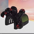 Outdoor Activity Passage Curved Black Structure With Green Panel Red Details And Sunset Sky