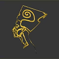 Abstract Golden Animal Head Sculpture with Intricate Spiral Curves and Artistic Design