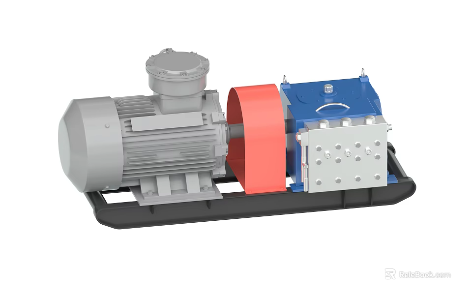 Heavy Duty Industrial Equipment With Gray Motor Red Coupling Blue Component And Silver Bolted Section 3d model 