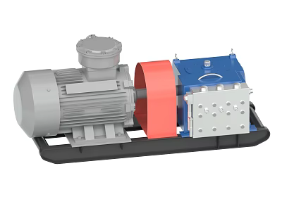Heavy Duty Industrial Equipment With Gray Motor Red Coupling Blue Component And Silver Bolted Section 3d model