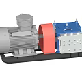Heavy Duty Industrial Equipment With Gray Motor Red Coupling Blue Component And Silver Bolted Section