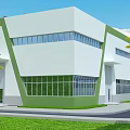 Modern Detached Villa Exterior With Large Glass Windows White Walls And Green Lawn
