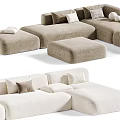 Modern Double Sofa Design With Neutral Tones Pillows And Ottoman Seats