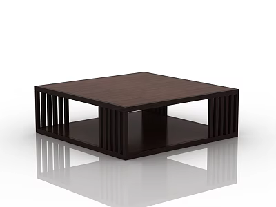 Modern Dark Brown Square Coffee Table With Two Tier Open Shelf Design 3d model
