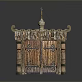 Traditional Wooden Building Model With Decorative Roof Cross Double Doors And Ornate Columns