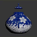 Blue And White Decorative Teapot With Cherry Blossom Patterns And Crackle Glaze