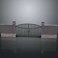 Iron Gate Outdoor Furniture With Brick Pillars And Decorative Design In The Center