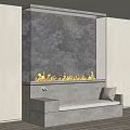 Modern Fireplace Interior Design With Marble Background And Burning Flames 3d model