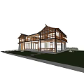 Traditional Chinese Boutique Guesthouse With Curved Eaves Glass Windows And Wooden Railings