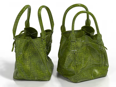 Two Green Crocodile Pattern Leather Bucket Style Handbags With Top Handles 3d model