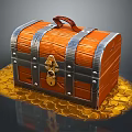 Classic Wooden Chest With Silver Metal Straps Lock Surrounded By Gold Coins