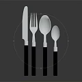 Modern Household Kitchen Cutlery Set With Black Handles And Shiny Metal Finish