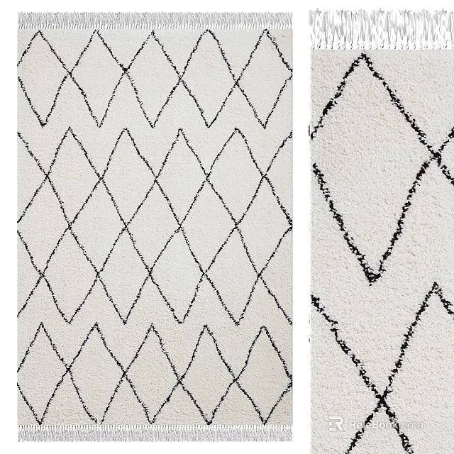 Modern Square Rug With Black And White Diamond Pattern Textured Design 3d model 
