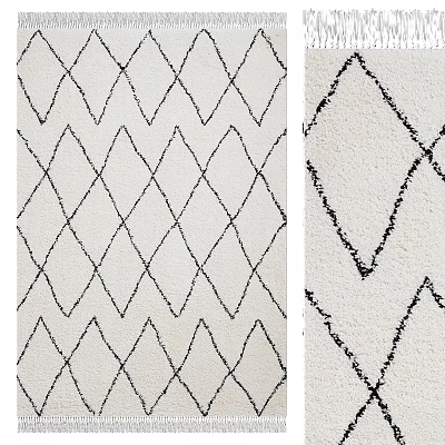 Modern Square Rug With Black And White Diamond Pattern Textured Design 3d model