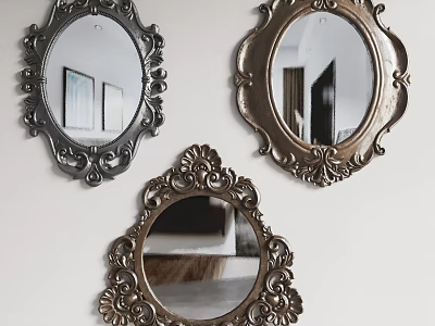 Three Vintage Ornate Carved Frame Mirrors Wall Mounted Home Decor 3d model