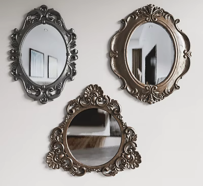 Three Vintage Ornate Carved Frame Mirrors Wall Mounted Home Decor 3d model
