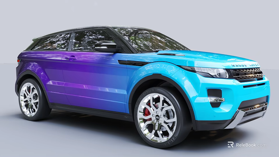 Gradient Purple to Blue SUV Car Featuring Silver Alloy Wheels and Red Brake Calipers 3d model 