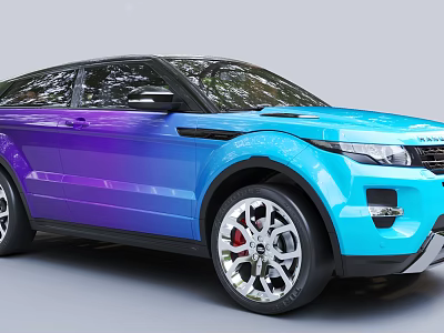 Gradient Purple to Blue SUV Car Featuring Silver Alloy Wheels and Red Brake Calipers 3d model