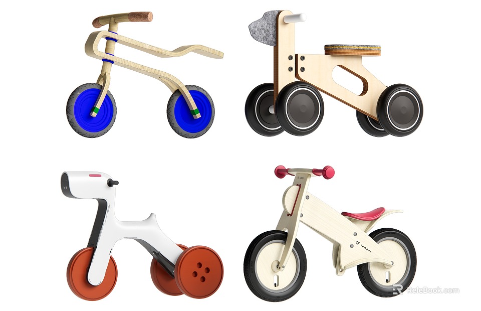 Electric Ride-On Toys for Toddlers Wooden Various Styles with Colorful Wheels 3d model 