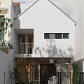 Modern Minimalist White Storefront With Wooden Glass Door And Greenery