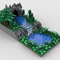 LEGO Toy Scene Forest Waterfall Creek Lake Pool Grass Plants Trees Cave Crocodile 3d model