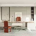 Modern Office Interior With Wooden Desk Brown Leather Chair Glass Coffee Table And Natural Light