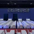 Well Lit Spacious Banquet Hall With Long Tables White Tablecloths And Chairs