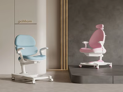Modern Kids Chair Blue and Pink Ergonomic Design With Comfortable Seat and Wheels 3d model