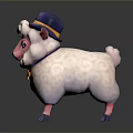 Cute Cartoon Sheep With White Wool Blue Hat Yellow Band And Green Bowtie