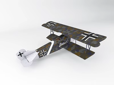Vintage Biplane Fighter Aircraft With Camouflage Paint And Cross Insignia On Wings 3d model